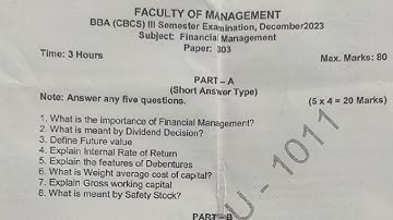 previous year question paper  OU (bba sem 3) FINANCIAL MANAGEMENT