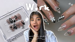 Work with me⭐️: How I made these easy chrome y2k press on nails | Aesthetic | Trending 3D bow 🎀