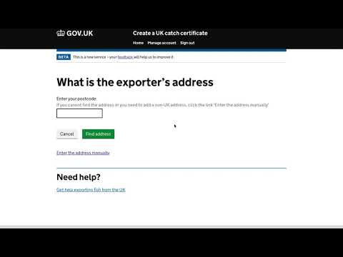 How to creating a catch certificate by using postcode lookup to change exporter address