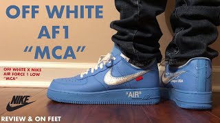 off white air force 1 blue on feet