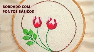 Como bordar a mão flores com pontos retos 🌹 ponto cheio 🌹 BORDADO PARA INICIANTES