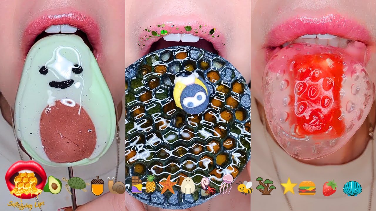 Satisfying ASMR Eating EMOJI FOOD CHALLENGE HONEY FONDANT KOHAKUTOU Mukbang 먹방