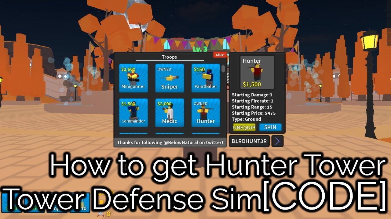  CODE How To Get Hunter Tower Tower Defense Simulator YouTube