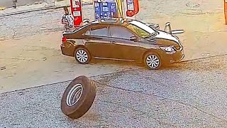 Random Tire Crashes Into Car