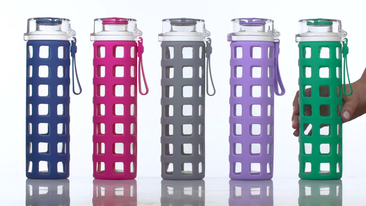 Ello Syndicate Glass Water Bottle with One-Touch Flip Lid BPA Free