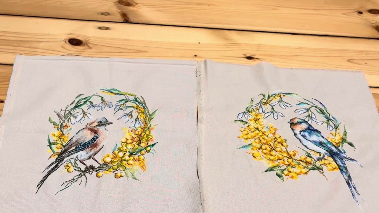 Flosstube | Finish haftu - wieniec z ptaszkiem, 2 gotowe hafty do oprawy 