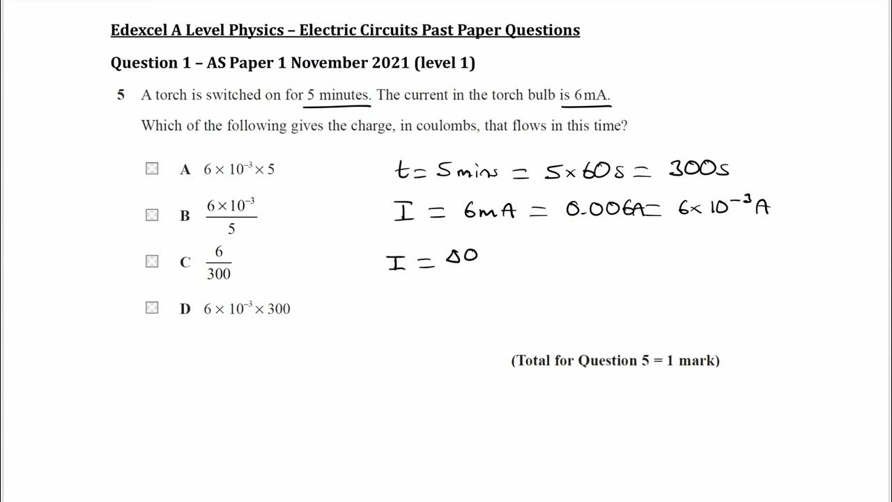Electrical Circuits Exam Questions A Level Physics Edexcel Q1