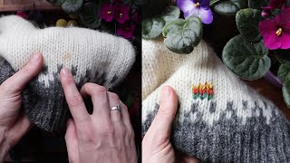 How to Cover a Stain with Duplicate Stitch // Swiss Darning (and a lot of COLOR!) Visible Mending by Stuart Moores Textiles 1,923 views 3 years ago 8 minutes, 53 seconds