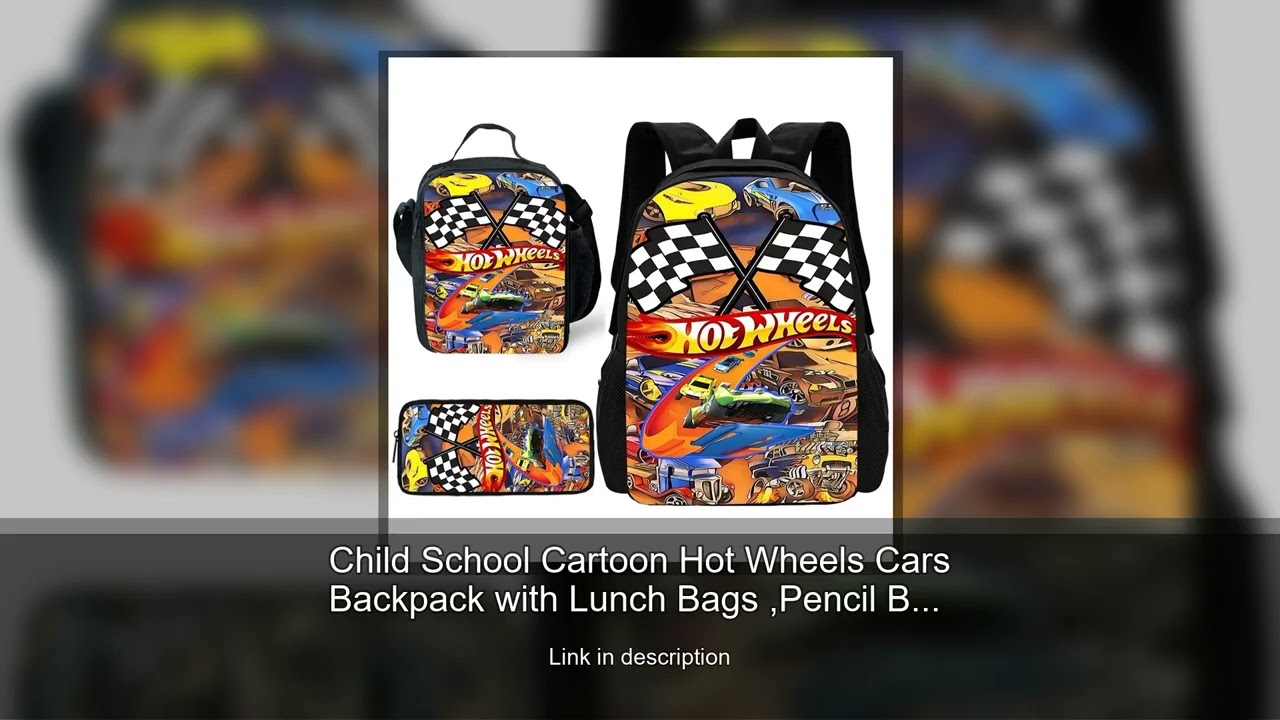 Child School Cartoon Hot Wheels Cars Backpack with Lunch Bags ,Pencil Bags ,School Bags for Boy