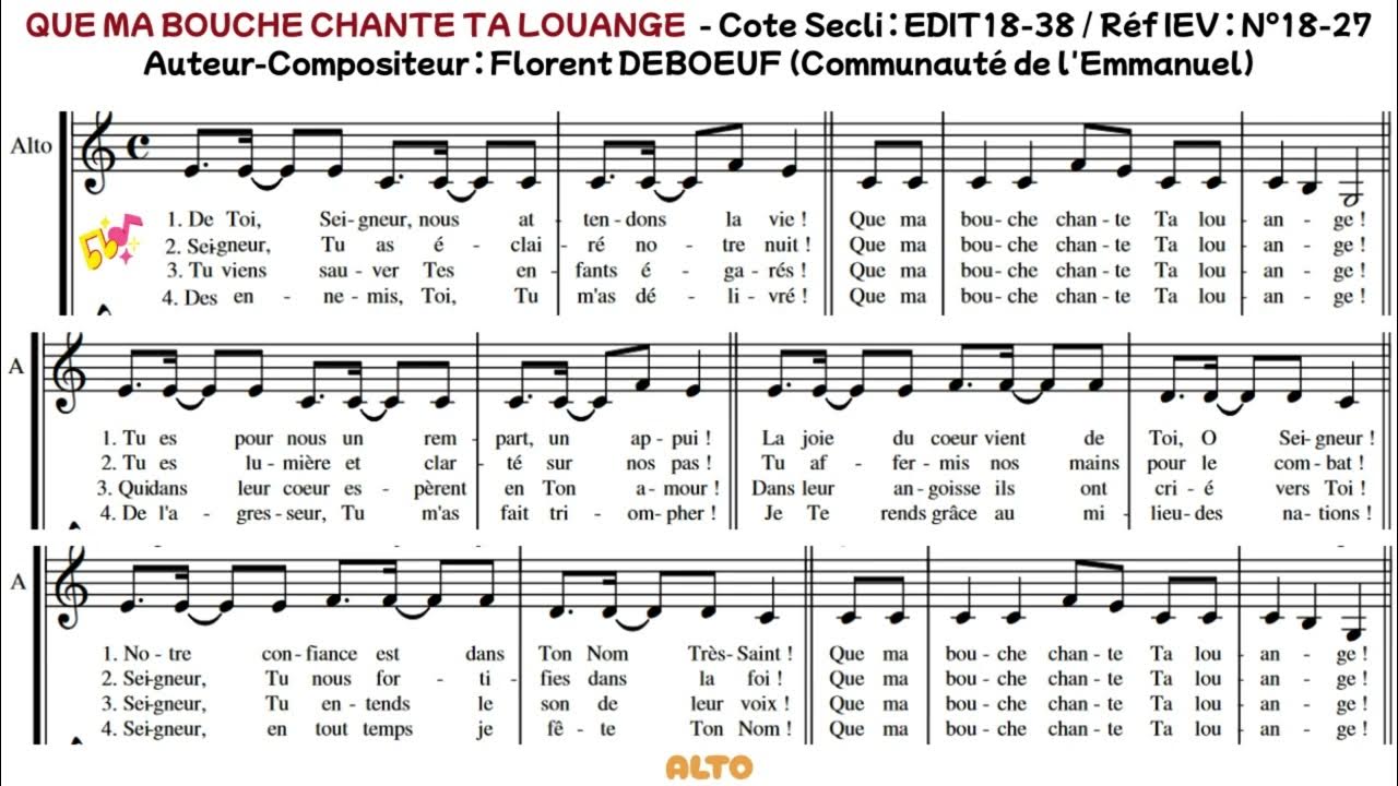Que Ma Bouche Chante Ta Louange Partition Pdf ALTO - QUE MA BOUCHE CHANTE TA LOUANGE - YouTube