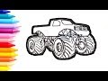 Monster Truck Coloring Pages, How to Draw a Monster Truck, Drawing For Kids
