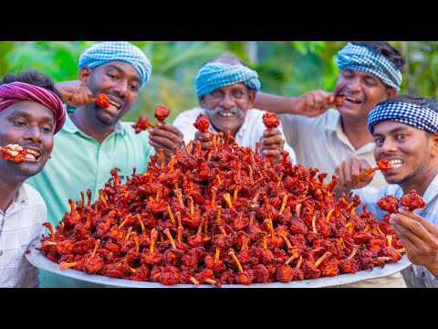 CHICKEN LOLLIPOP | Fried Chicken Recipe Cooking & Eating In Village | Chicken Wings Recipe Making