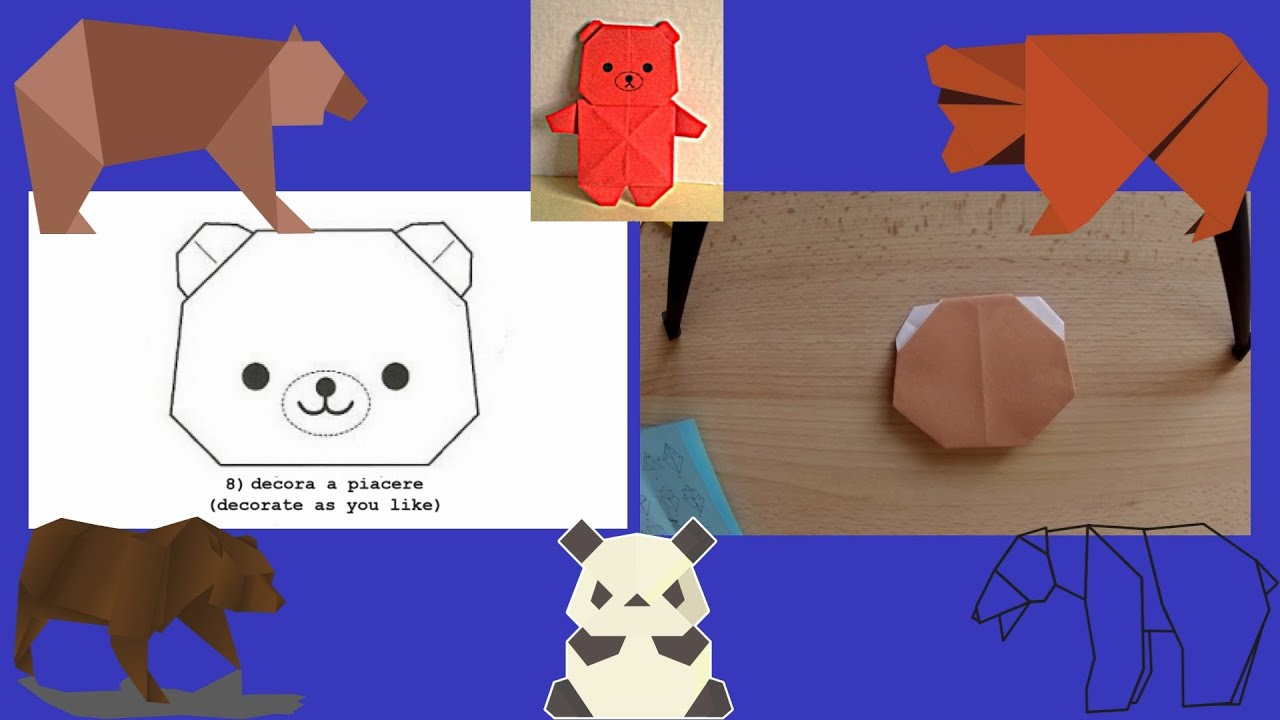 Come fare l'origami della testa di un orso - Tutorial passo dopo passo (Origami bear head)