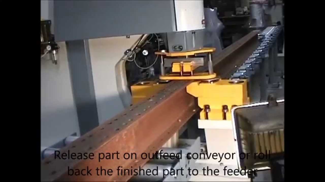 CNC 125DPI Ibeam double punch flange punching line with roll conveyor