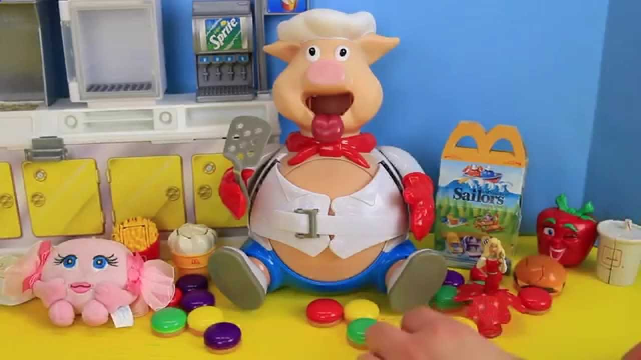 Pop! The Pig Game McDonalds Surprise Toys Burger Eating Pig + Surprise