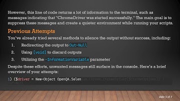 How to Silence Output When Starting ChromeDriver in PowerShell