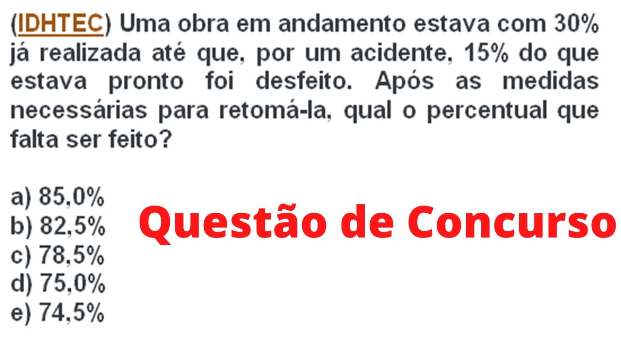 Questão de CONCURSO, Problema de PORCENTAGEM