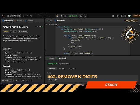 LEETCODE DAILY QUESTION 402 | Remove K Digits | Is Kabir Coding #leetcode #dynamicprogramming
