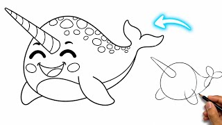 How to Draw a Cute Narwhal | Step by Step Easy Drawing Tutorial