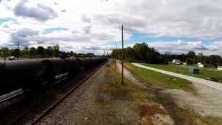 Rail fanning Garrett Indiana in flight Gopro 3+ watch in HD DJI Phantom 2