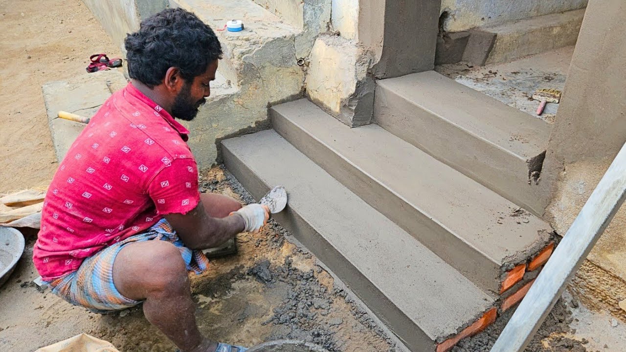 Stairs Plastering_Techniques of House Front Design Stairs Flooring and Plaster with Cement