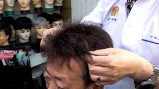 Process of making handmade wig with human hair. Korean toupee making factory