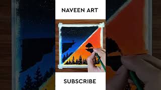 Day and Night Scenery Drawing | Oil pastel drawing for beginners | Naveen Art screenshot 1