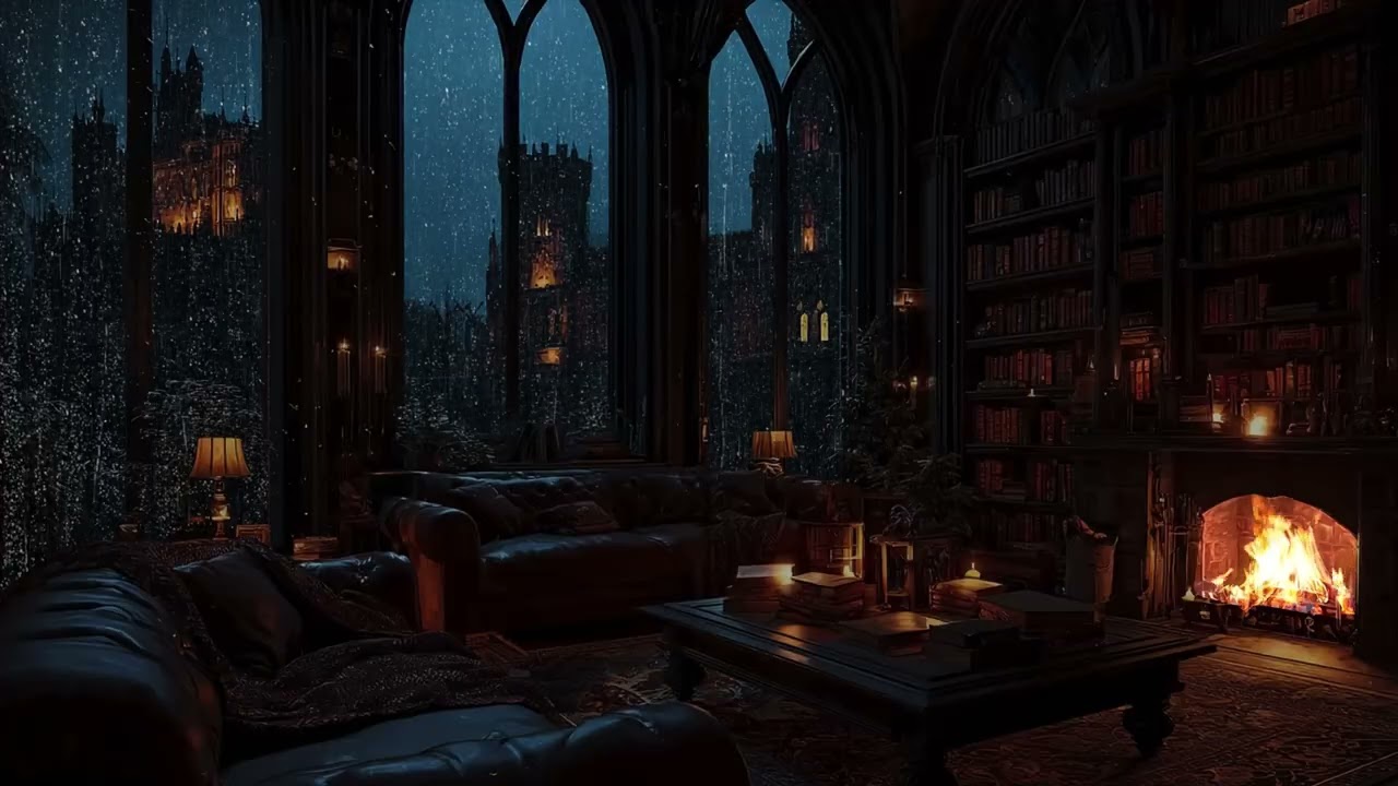 Rainy Night Inside Ancient Castle Walls | Fireplace Comfort Ambience for Deep Rest