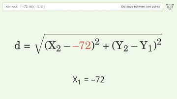 Find the distance between two points p1 (-72,40) and p2 (-3,43): Step-by-Step Video Solution