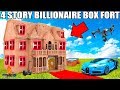 4 STORY BILLIONAIRE BOX FORT CHALLENGE!! 📦💰 Movie Theatre, Drone Defence, Gaming Room & More!