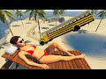BeamNG Drive - Car Crash Cartoon Stunts on Beach Woman - Funny Crashing Cars Compilation