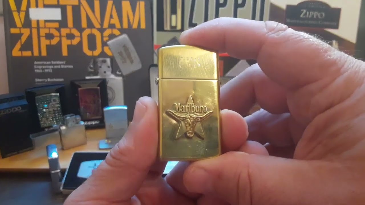 Solid Brass Marlboro Long Horn Zippo Slim - YouTube