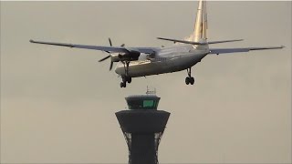 Fokker 50 VLM Airlines OO-VLP landing at Newcastle Airport