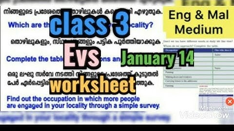 STD 3 /EVS/ VICTERS CLASS WORK SHEET/ JANUARY 14/