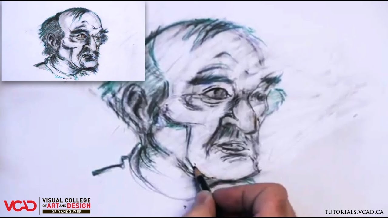 LEARN HOW TO DRAW AN OLD MANS FACE IN TWO POINT PERSPECTIVE PART 3 OF 5