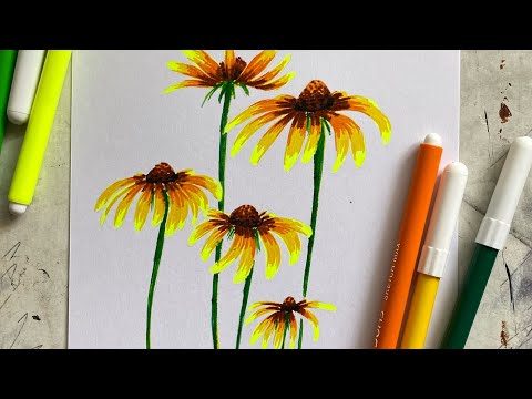 Flower painting with sketch pen