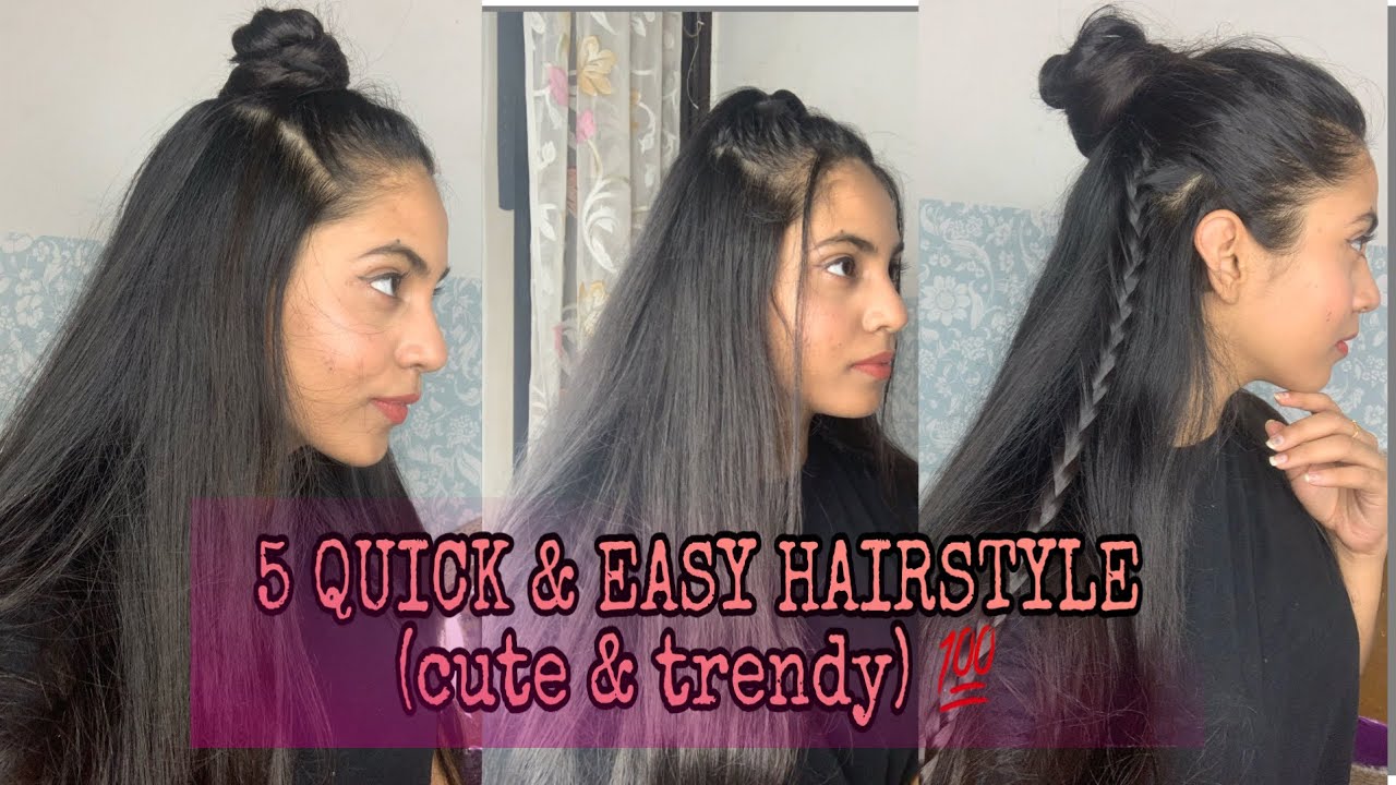 5 QUICK & EASY HAIRSTYLE (cute and trendy) 💗 - YouTube