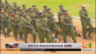 Disciplined forces parade at Narok Stadium during Madaraka Celebration