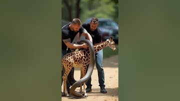 Brave Men Save Baby Giraffe from Python Attack!