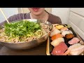 【ASMR，咀嚼音】Cold Buckwheat Noodle and Sushi！冷たい蕎麦とお寿司！