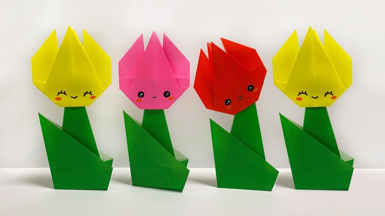 簡単折り紙】チューリップの作り方💡How to make Tulips🌷#튤립#tulip