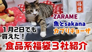 【福袋2023】1月2日でも買えた！イオンで購入した食品福袋３社分一挙に紹介！【ZARAME・魚とsakana・カプリチョーザ】ドーナツにきざみ鰻に紅茶・ドレッシング金券と一緒に色々ついてくる