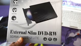 Asus external slim DVD-RW [SDRW-08D2S-U LITE] unboxing + start up