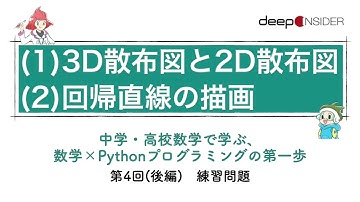 練習問題の実行例～3D散布図と個別の2D散布図、回帰直線の表示 ― 数学×Pythonプログラミング入門