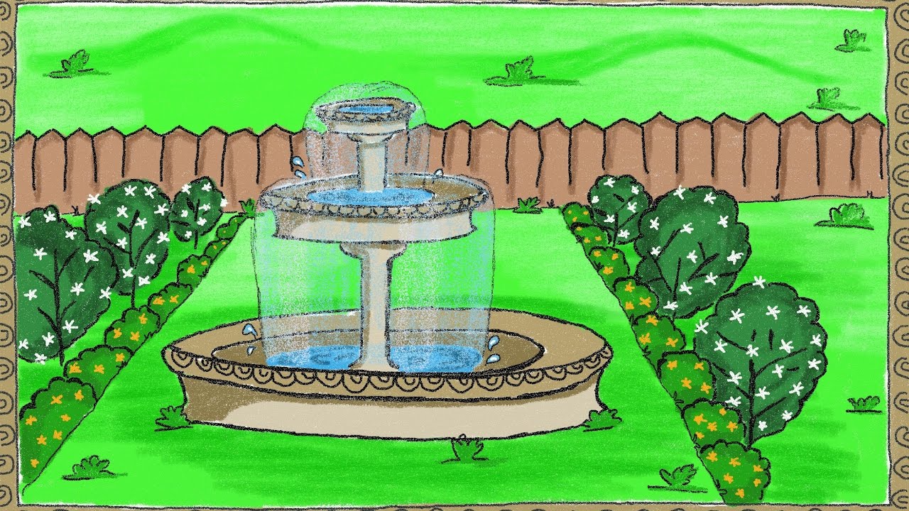 Drawing a simple garden fountain | How to draw a fountain ...