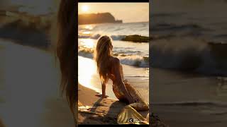 "Golden Mermaid Awakens at Sunrise | Fantasy Beauty on the Shore"