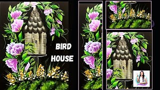 Easy and Simple Bird house | How to paint Bird house | Birdhouse and Flowers in One Stroke Painting