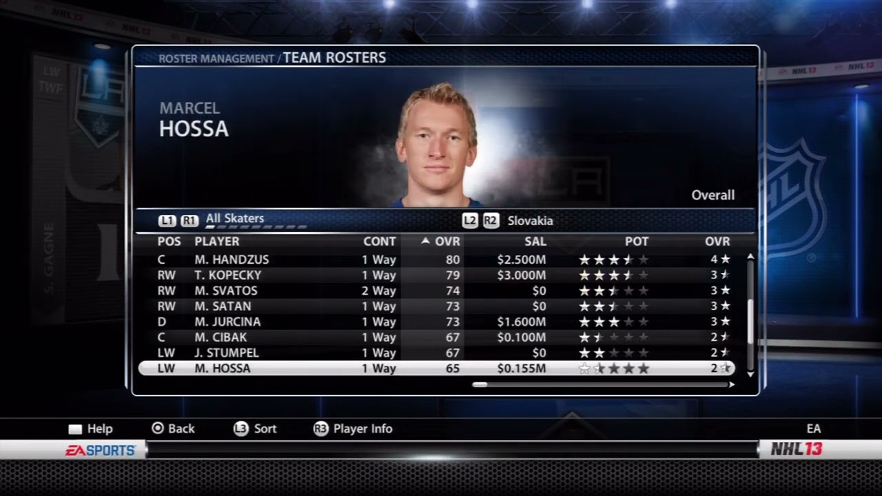 NHL 13 Slovakia Overall Player Ratings