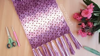 كروشيه كوفيه_  شال مستطيل  بغرزة سهلة جدا_ scarf with  very easy stitch  _ Ozzy Crochet