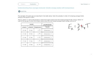 Aleks Understanding how average molecular kinetic energy scales with temperature